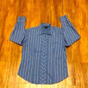 Van Heusen Blue and White Striped Button Down Shirt Size Large